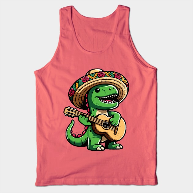 Cinco De Mayo Dinosaur Playing Guitar Tank Top by Illustradise